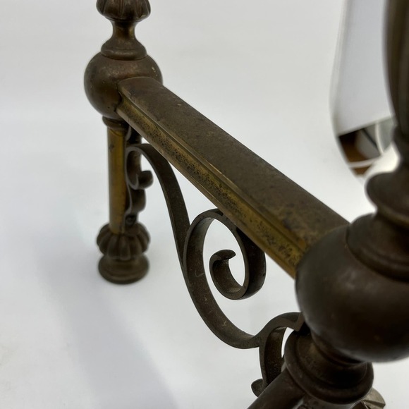 Antique 19th Century Victorian Brass Fire Dogs Andirons Reeded Finials Set TC7 - Picture 4 of 5